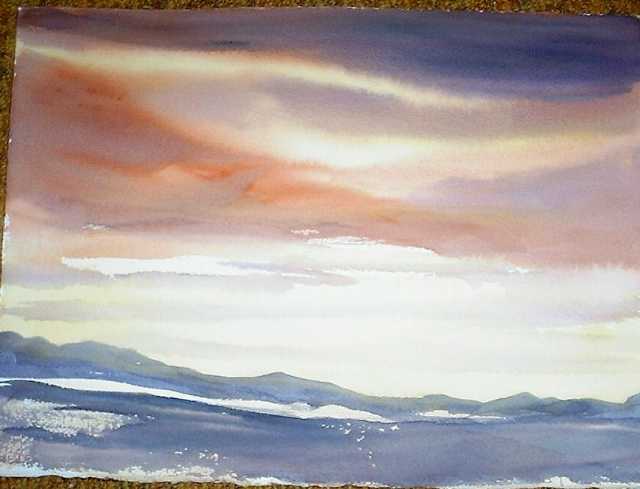 Mrs. Gillick's Sky wash the first DEMO..done in Burnt Sienna, Raw sienna,Indigo and cad or<img SRC=